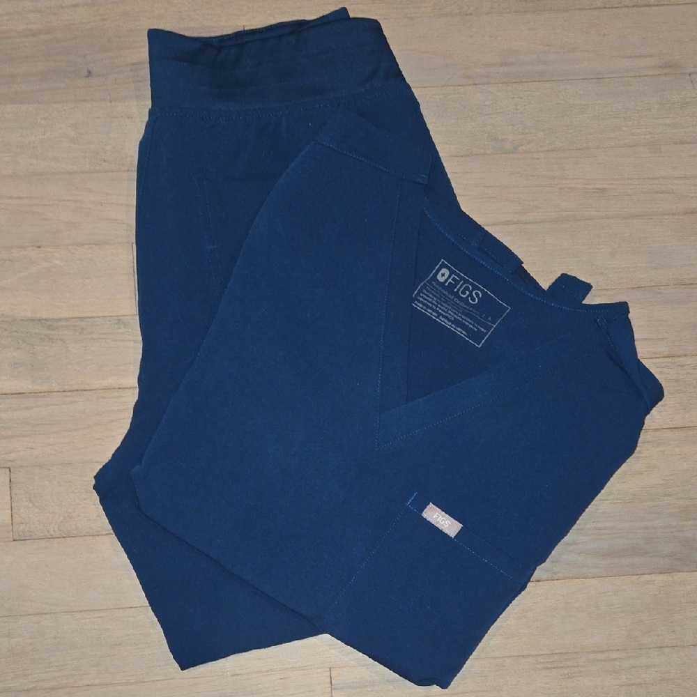 Figs Deep Jewel Toned Blue Scrub Set Large